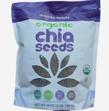 Monda Foods Organic Chia Seeds 3 Pounds 48 OZ USDA Vegan NON GMO Free Ship'g