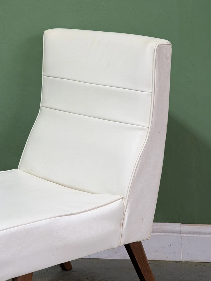 Vintage Cream Leather Lounge Chair Armchair Low 1970s Mid Century Modern Retro - Image 2 of 4