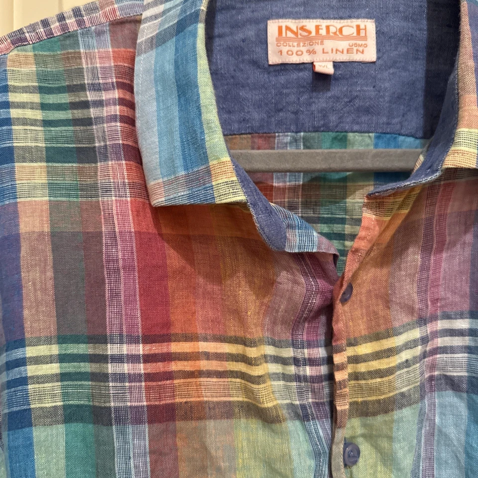 Inserch Collezione Shirt 3XL Multicolor 100% Linen Button Up Short Sleeve Mens - Image 3 of 4