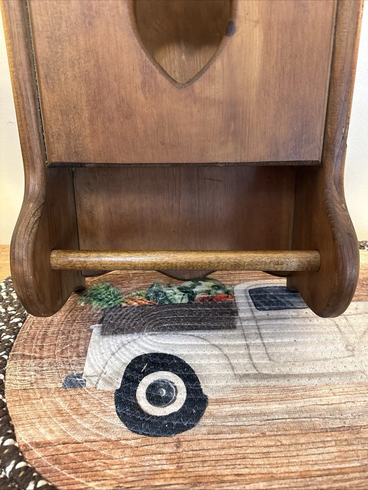 Vintage Hand Made Wooden Towel Holder With Storage - Image 2 of 4
