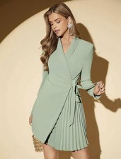 Women's Autumn Wrap Ruffle Hem Blazer, Long Sleeve Elegant Formal Party Dress