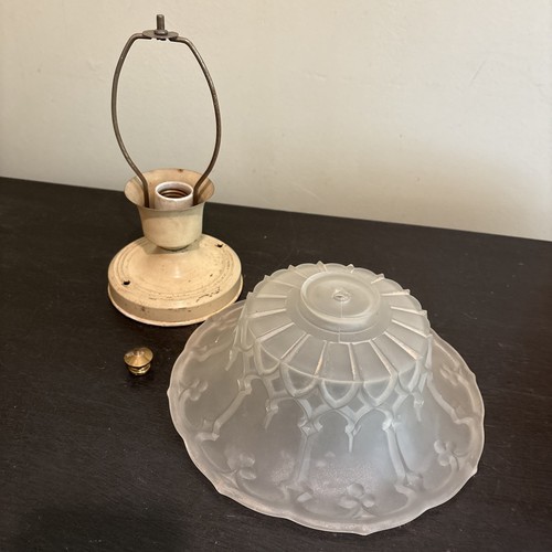 MCM Art Deco Vintage 1940's? Heavy Pressed Glass Ceiling Light Fixture W/Shade - Picture 15 of 15