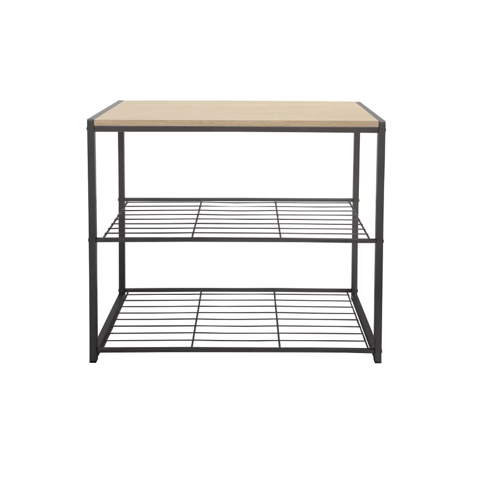 3 Tier Shoe Rack Black Metal with Natural Wood - Brightroom 6390₽