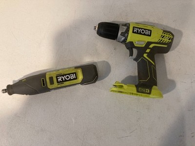 Lot of 2 Ryobi P208B Drill/Driver Green Black Parts Only + RRT130 Rotary Tool