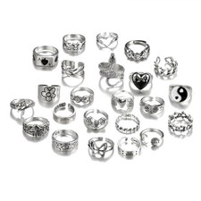 Pack of 24 Delicate Silver Rings Set For Men And Women With Y2K Designs