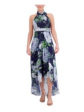 ELIZA J Womens Sheath Full-Length Dress Navy Sleeveless Party Hi-lo Hem Lined 2