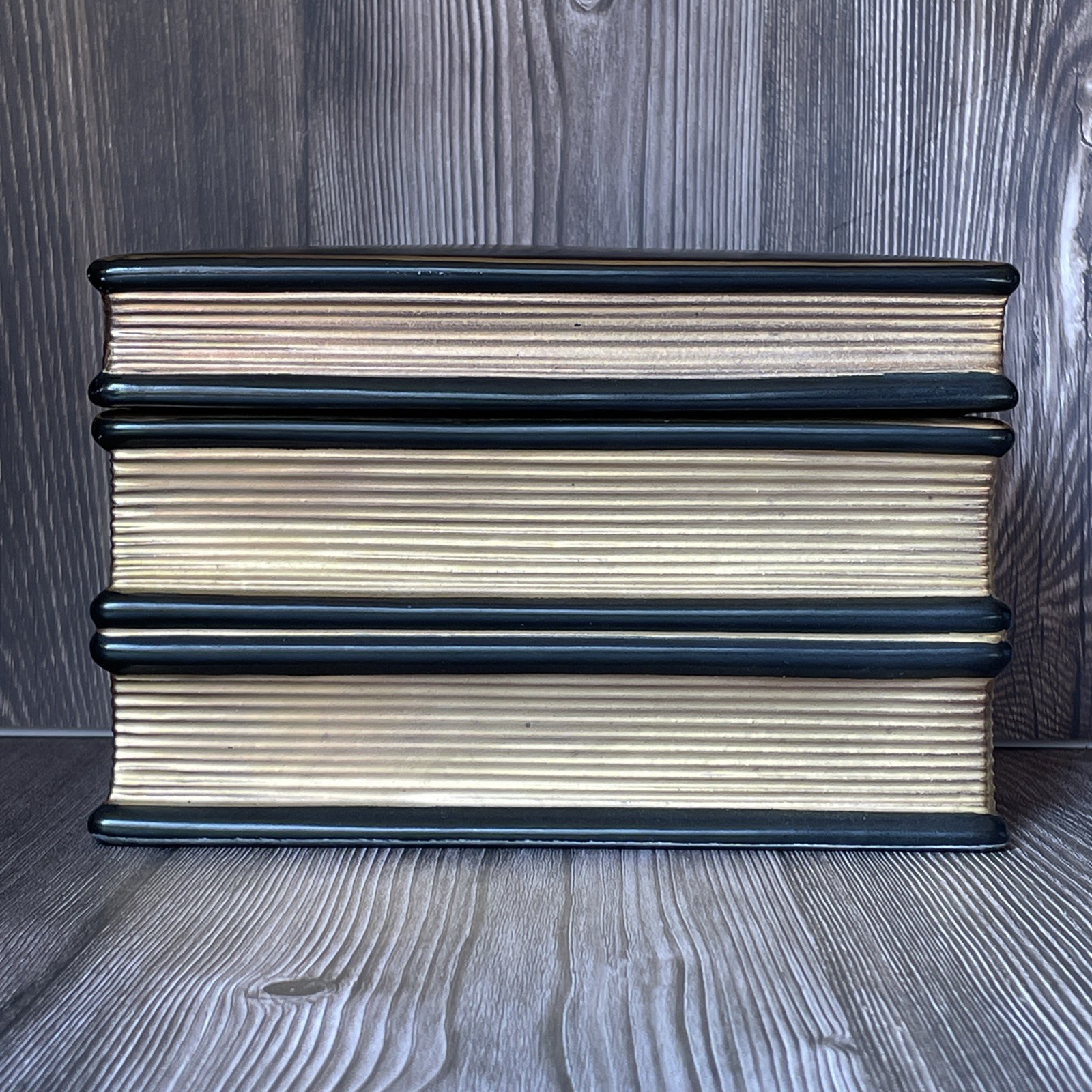 Decorative Book Shaped Ceramic Storage Trinket Box Black & Gold 7685