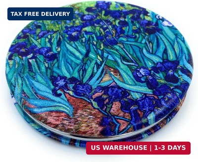 Pocket Mirror for Women Small Travel Mirror Magnifying Van Gogh Irises Flower Pu