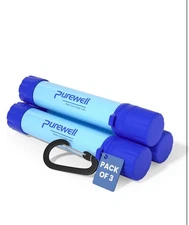 Purewell Outdoor Water Filter Personal Water Filtration Straw Emergency - 3 Pack