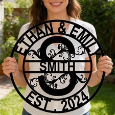 Custom Family Name Metal Sign   Personalized Monogram Wall Decor Wedding Gift
