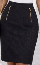 Michael Michael Kors Black Skirt Size XL Textured Exposed Gold Zipper Accents