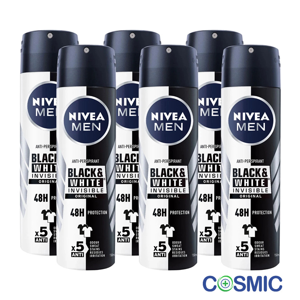 6 x NIVEA Men Invisible Black & White Anti-Perspirant Deodorant Spray 150ml - Image 8