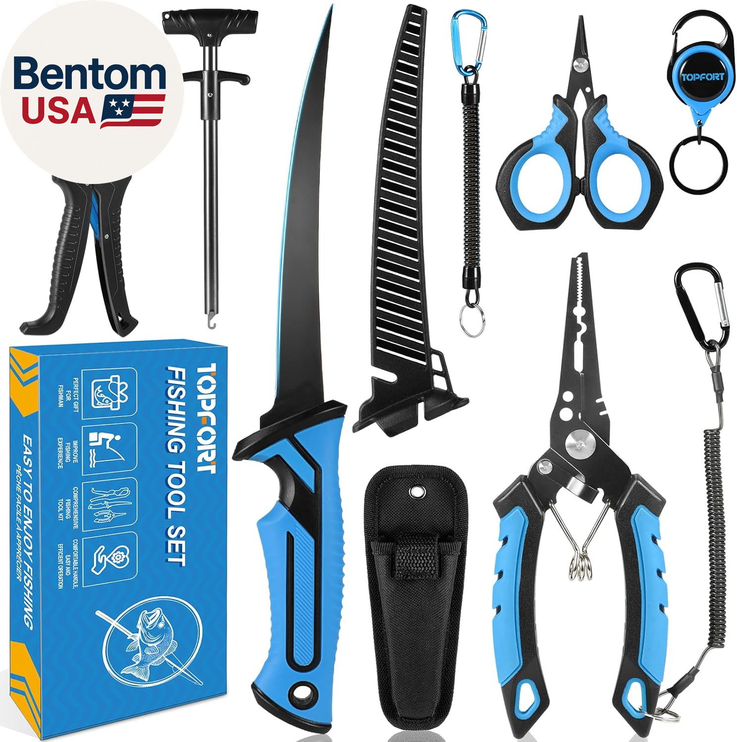 Fishing gear tool kit - 7pc saltwater fishing pliers accessories set - fishing e