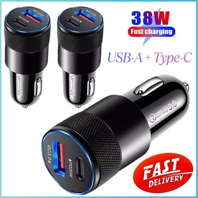 38W USB Type-C PD Car Phone Charger Fast Charge Adapter Cigarette Lighter Socket