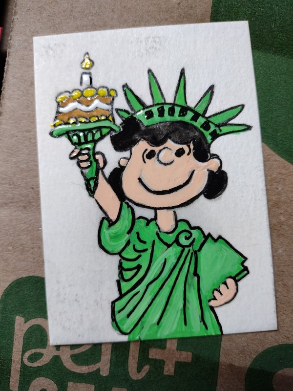 3.5"X2.5" Artist Trading Card Lucy Liberty HAND PAINTED ACRYLIC 