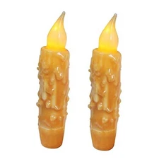  Real Wax Hand Dipped Battery Operated LED Timer Taper Candles Orange 2 PCS