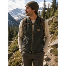 Carhartt V13MOS Sherpa Lined Sandstone Duck Vest Moss Green Mens XXL Tall USA