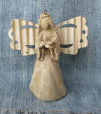 PRIMITIVE ANGEL W/ METAL WINGS Vintage Christmas Tree Ornament Country ORN40