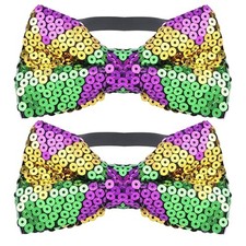 Festive Mardi Gras Sequin Bowties, Adjustable Neck Tie, Glitter Party