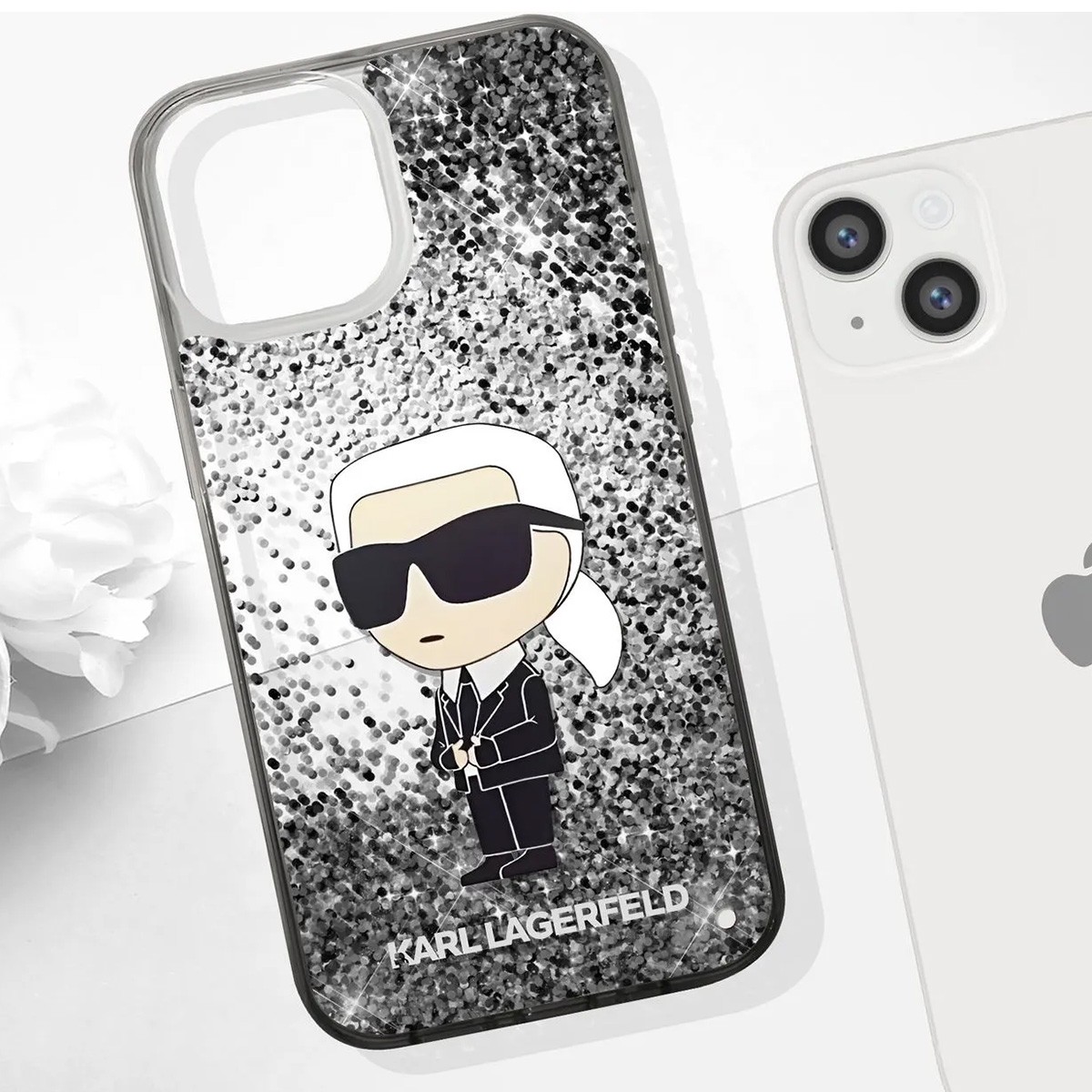 Coque iPhone 15 Plus Karl Lagerfeld luxueuse rigide transparente à paillettes - 4
