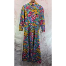 Vintage Dress Womens Medium Floral Pink 60s 70s Mod Long Mock Maxi Midi Flowers