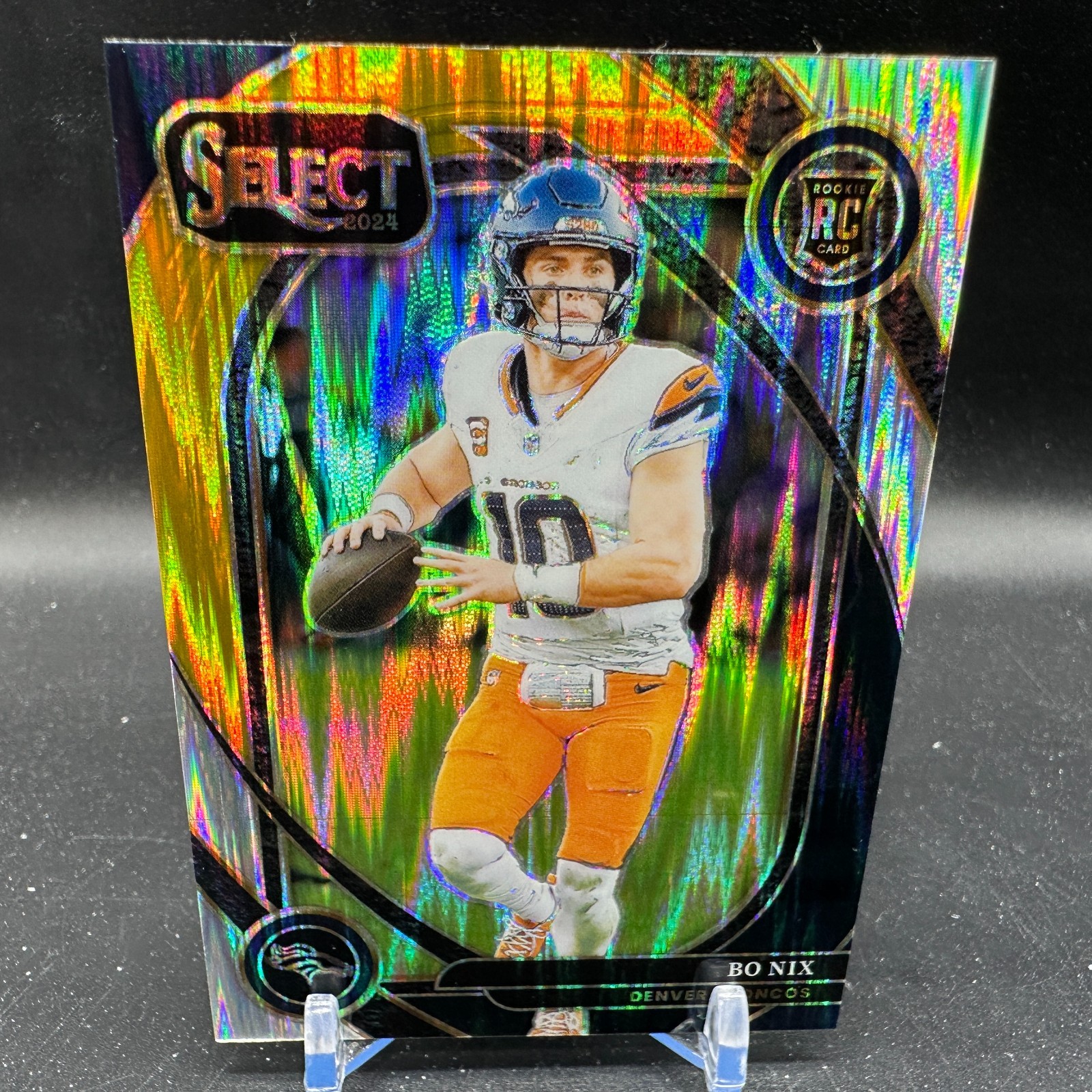 Bo Nix Rookie Black Gold Shock Prizm 2024 Panini Select Club Level #221 BRONCOS