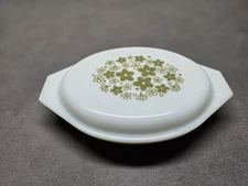 Vintage Pyrex Green Crazy Daisy 1 Qt Divided Casserole Dish with Lid Baking 