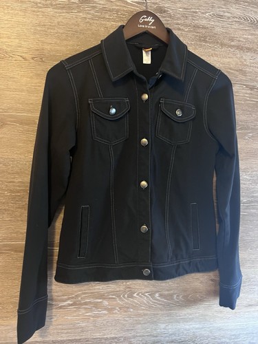 Lucy indiGO Trucker Jacket Small Black Stretchy Basic - Picture 3 of 10
