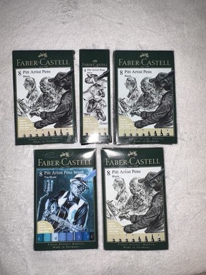 Faber-Castell Pitt Artist Pens Lot of 5 Assorted 8-Pen Sets Black/Blue