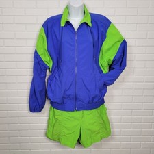 Vintage 80s Liz Claiborne Lizsport windbreaker shorts set sz S lime green