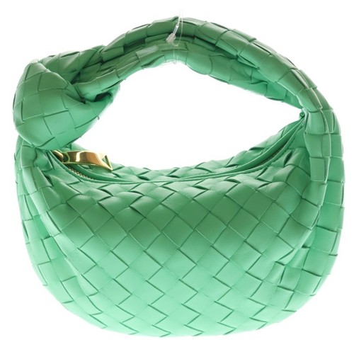 BOTTEGA VENETA Intrecciato Mini Jodie Handbag Leather Gold Hardware Lime Used 4c