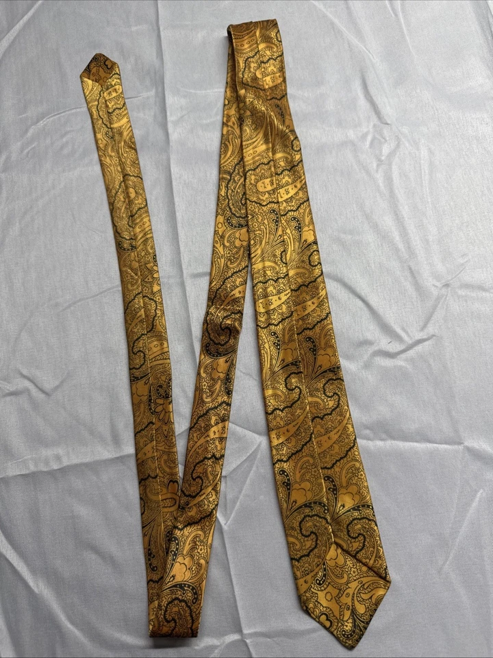 Men’s Neck Tie, Gold And Black Floral Paisley Pattern - Image 2 of 3