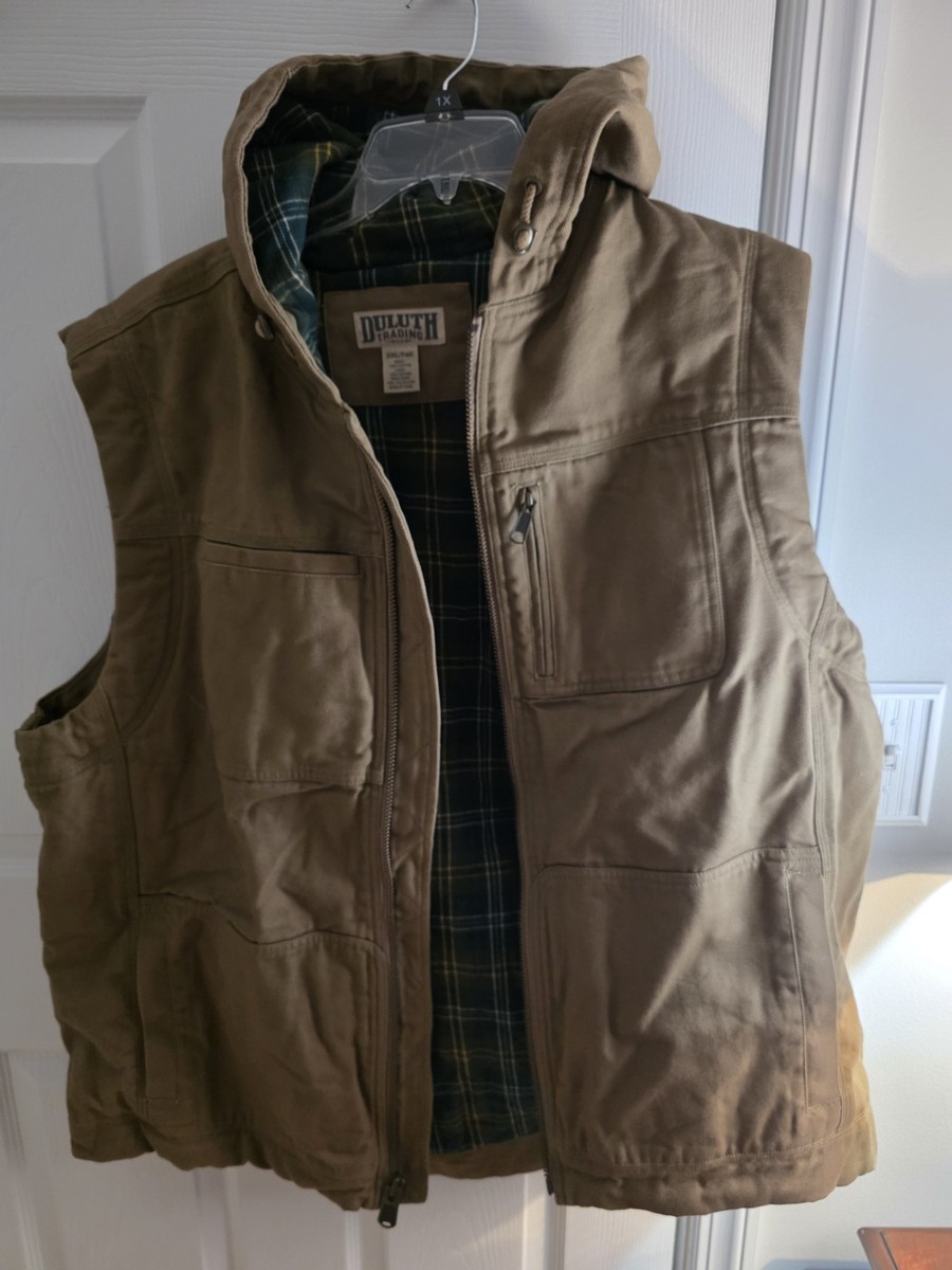Duluth Fire Hose Flannel-Lined Hooded Vest Light Brown-Tan 2XLT