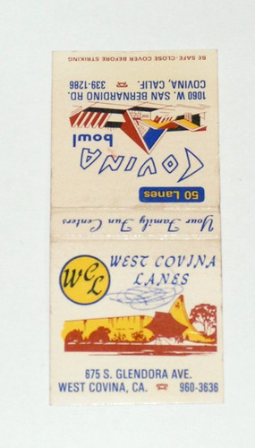Vintage West Covina Lanes & Covina Bowl Matchbook Cover California CA Bowling