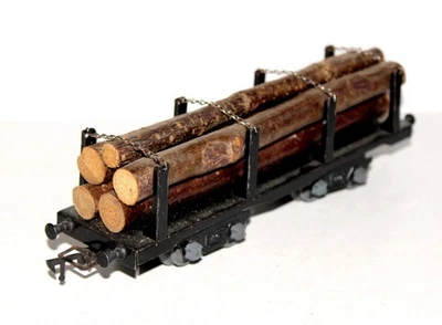 JEP O 4598 WAGON PLATEFORME PLAT A RANCHER + CHARGE MARCHANDISE TRONC GRUME BOIS - Photo 1/4