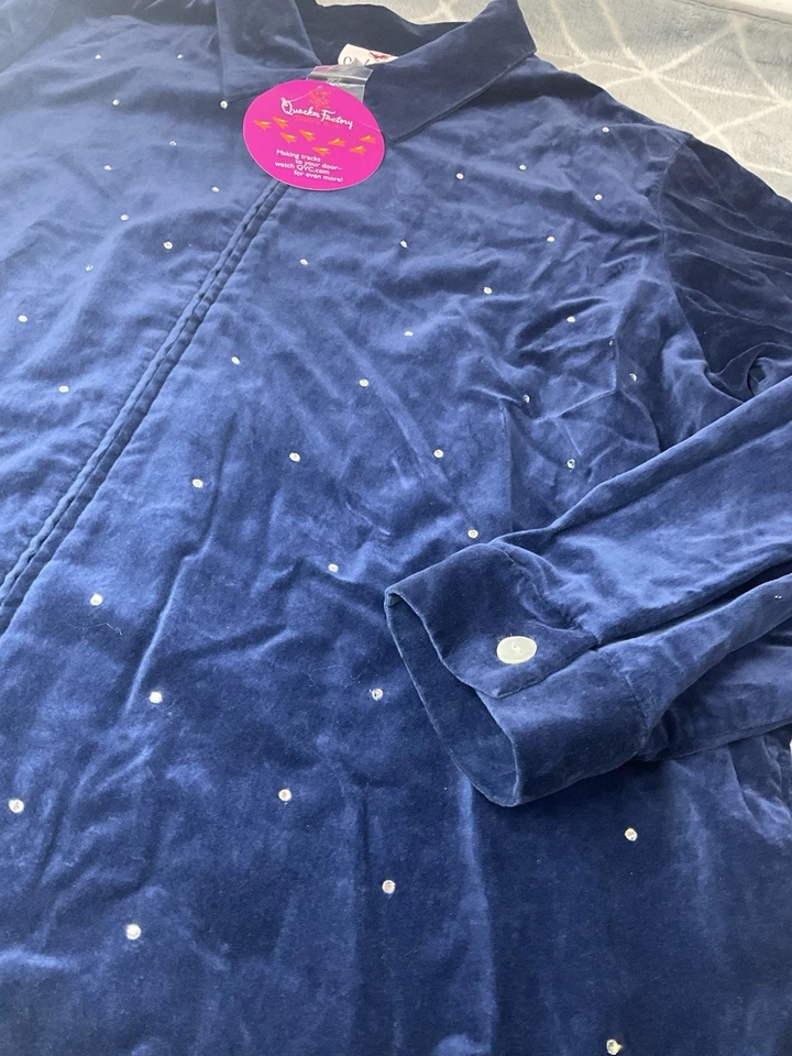 Quacker Factory Womens XL Velour Full Zip Track Jacket Diamanté Studs Navy Blue - Image 2 of 4