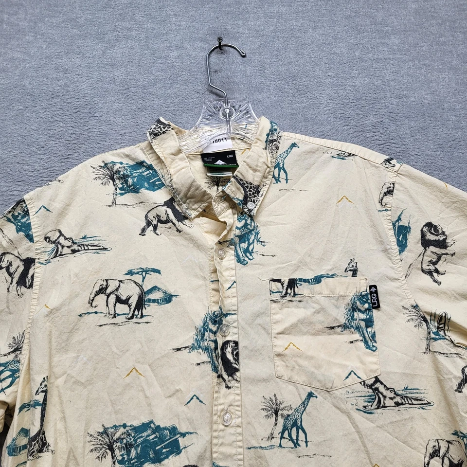 LRG Hombres Camisa Abotonada MEDIANA Beige Estampado Animal Safari Animales Corta Foto 4 de 4