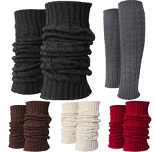 Braided Solid Winter Cable Knit Long  Leg Warmers Boot Cuffs