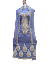 3 Piece Embroidered Chiffon Suit Shalwar Kameez Light Blue