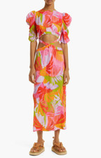 NWT FARM Rio Colorful Leaves Midi Cut Out Dress is sizes XS and XL!