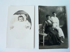 2 Antique postcard photos women and baby RPPC (#EV208)