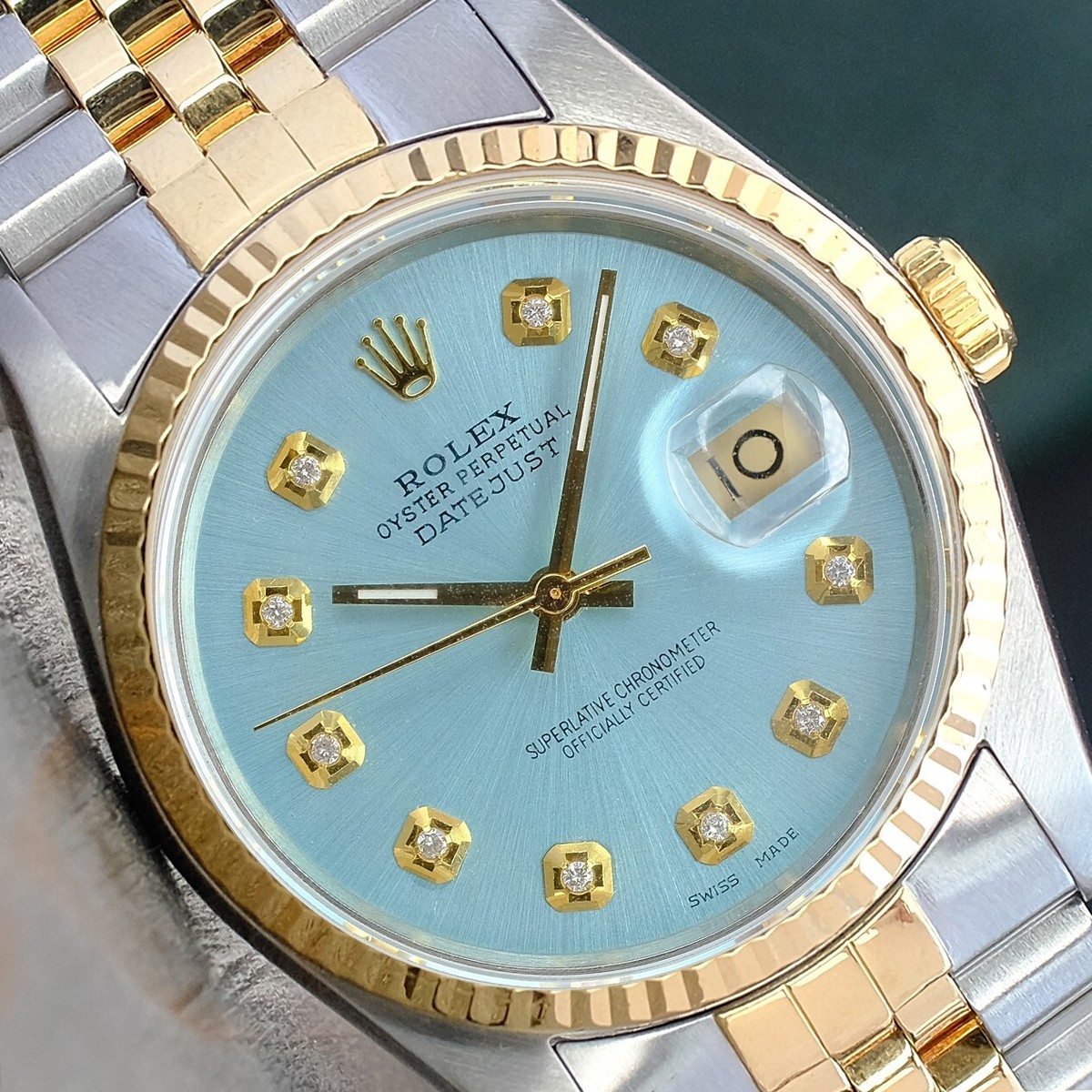 Rolex Unisex Datejust Watch TwoTone Ice Blue Diamond Fluted