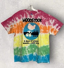 Woodstock 3 Days Of Peace, Music & Love Tie Dye T Shirt XL 23”x29.5” Liquid Blue