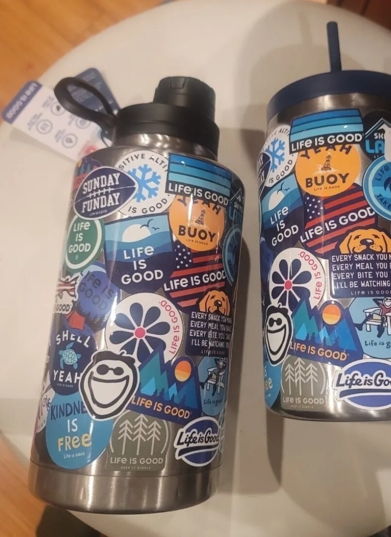 goodlife goodies bac water LIFE IS GOOD STAINLESS STEEL 2pc Set. 50oz BOTTLE + 50oz JUG with Lid &  Straw