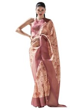 Women's Silk Blend Bagh Printed Saree With Unstitched Blouse