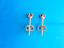 14K Solid Yellow Gold  Ruby or Glass  Tiny Stud Earrings