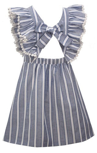 MSRP $68 Bonnie Jean Girls Sailor Jumpsuit (Size 7, Stripe-Chambray-White) - Picture 2 of 2