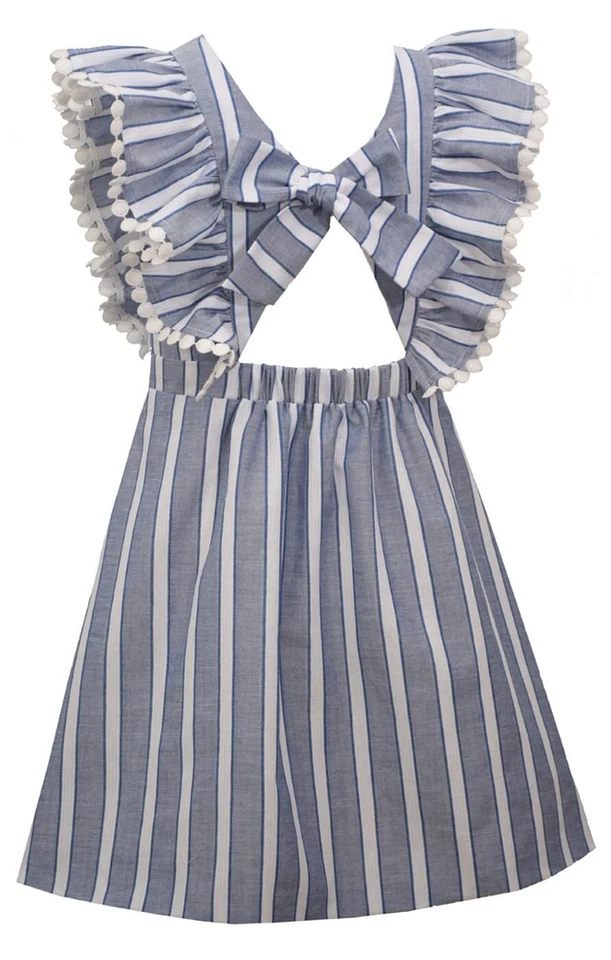 Precio de venta sugerido por el fabricante $68 Mono de marinero Bonnie Jean para niñas (talla 7, rayas-chambray-blanco) Foto 2 de 2