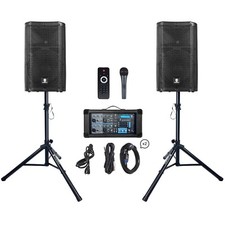 PRORECK PA Speaker System, 4-Channel Powered Mixer, 2 10'' Passive Speaker 1800W