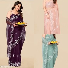 Women's Super Net Saree With Separate Blouse Piece